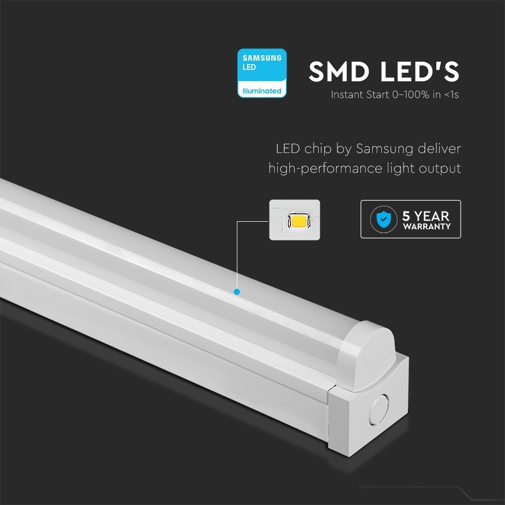 VTAC VT-8-24 24W LED Tube Batten Fitting 4ft - 6400K, Cool White, Garage Workshop Warehouse Lighting