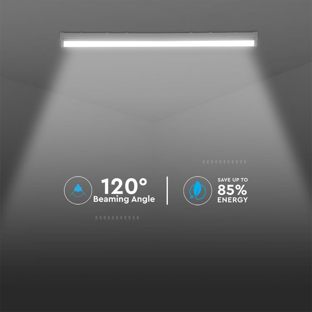 VTAC VT-8-24 24W LED Tube Batten Fitting 4ft - 6400K, Cool White, Garage Workshop Warehouse Lighting