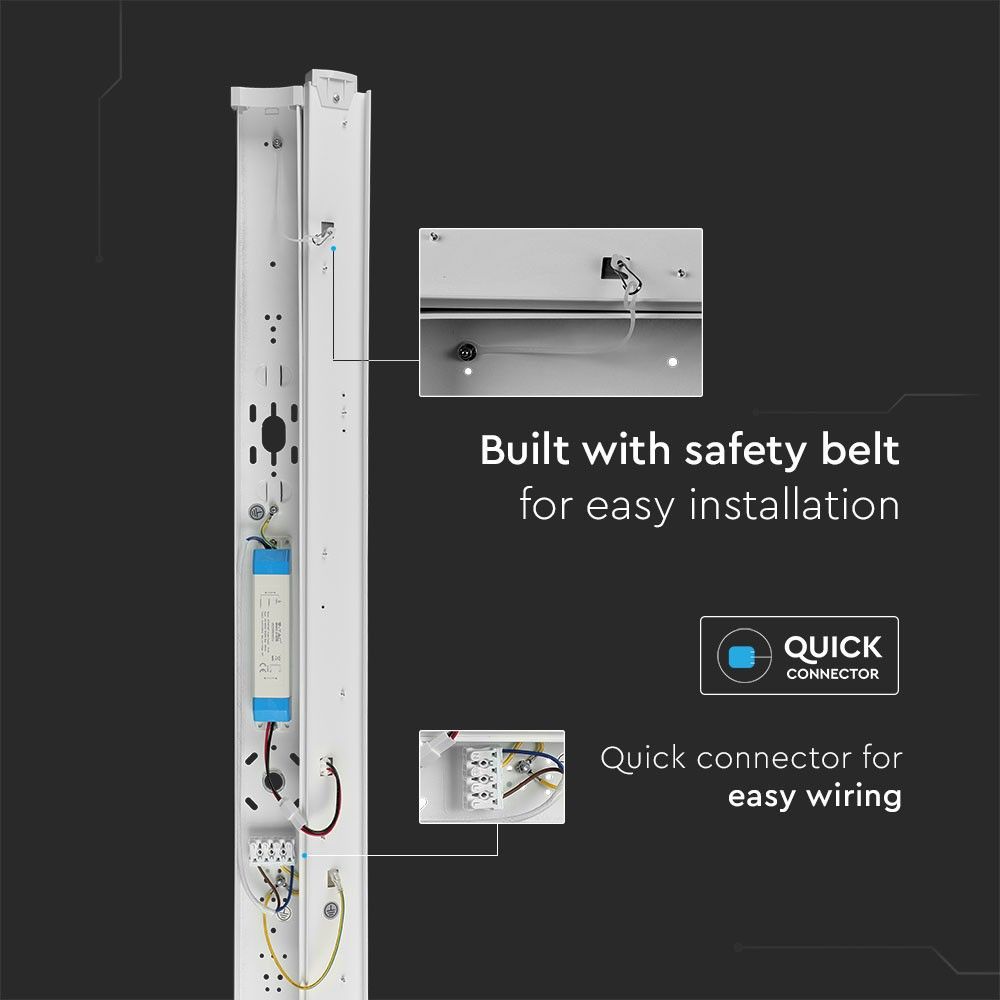 VTAC VT-8-24 24W LED Tube Batten Fitting 4ft - 6400K, Cool White, Garage Workshop Warehouse Lighting