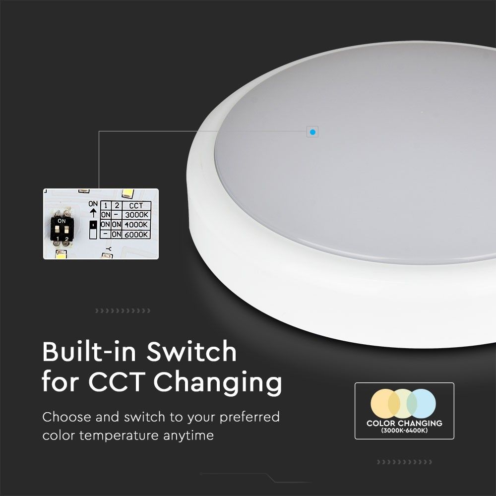 V-TAC VT-24 LED IP65 Dome Light 20W CCT 3 IN 1 with Samsung Chip, Sensor & Emergency Options