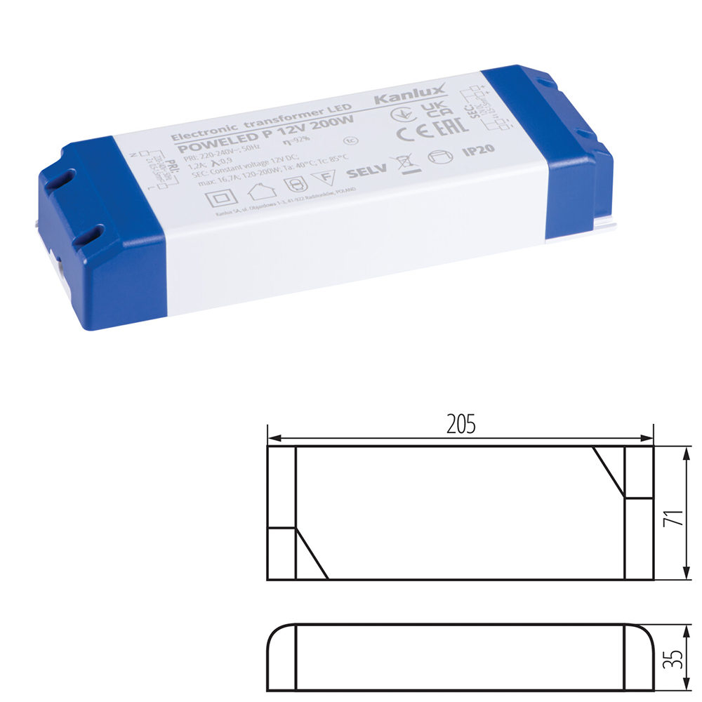 Kanlux POWELED LED Electronic Transformer 12V DC Indoor Power Supply Strip 240V AC 30W/60W/100W/150W/200W