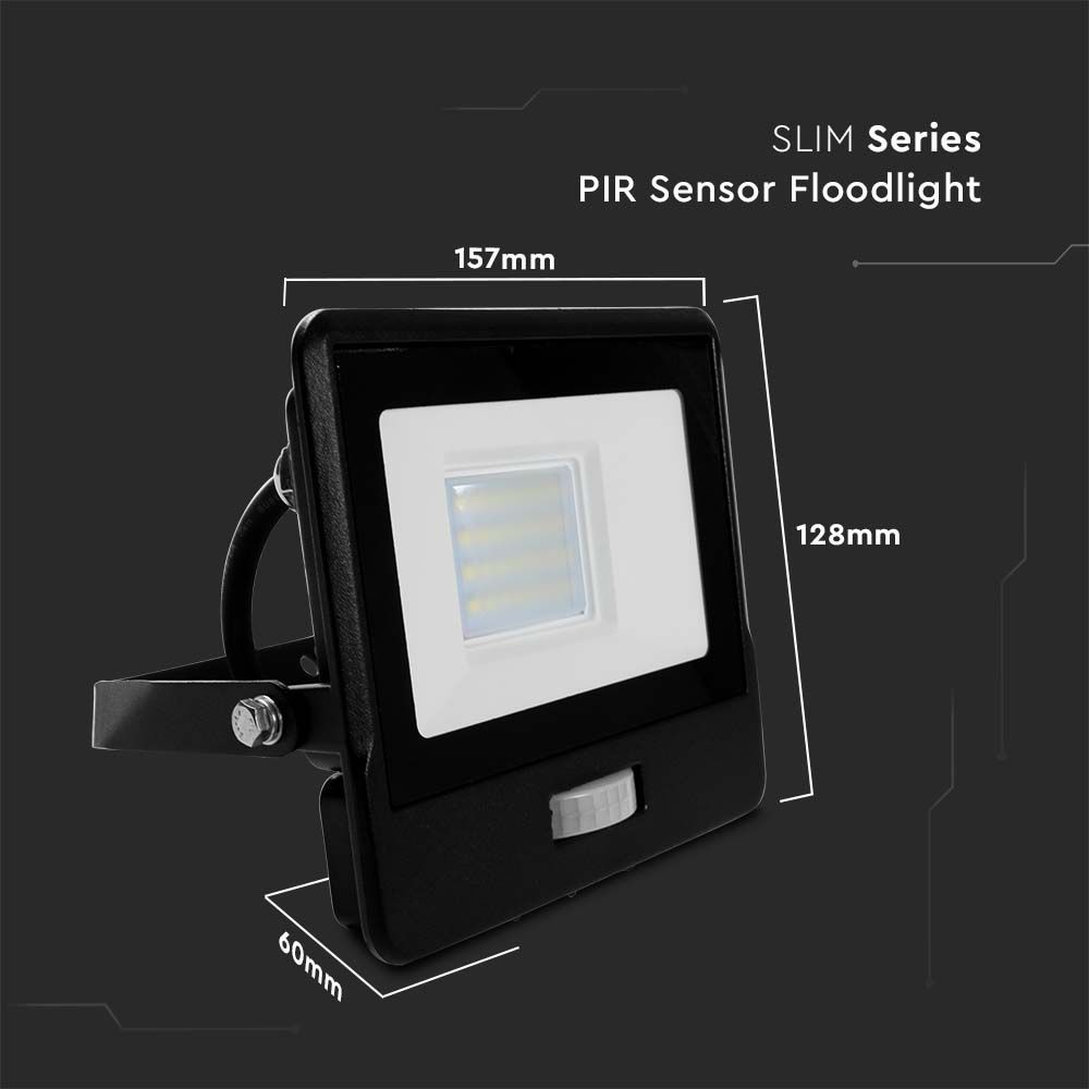 V-TAC VT-158S-1 PIR Motion Sensor Floodlight – IP65 Waterproof Outdoor LED with Samsung Chip - 1m Flex, Multi Wattage & Colour Option, Black Body