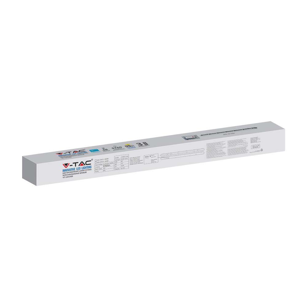 V-TAC VT-150148S LED 48W Waterproof IP65 Lamp Fitting Batten - 6400K , 5ft, Microwave Sensor, Milky Cover