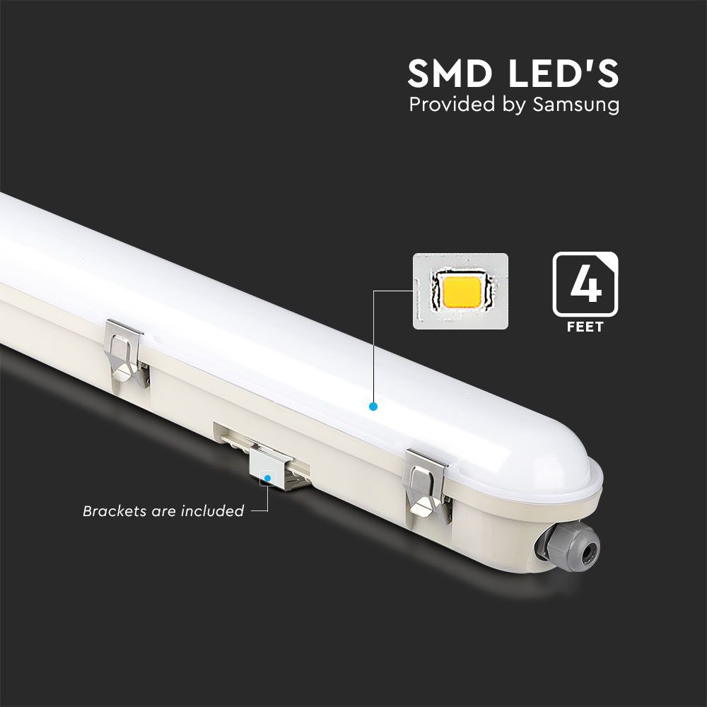 V-TAC VT-150148S LED 48W Waterproof IP65 Lamp Fitting Batten - 6400K , 5ft, Microwave Sensor, Milky Cover