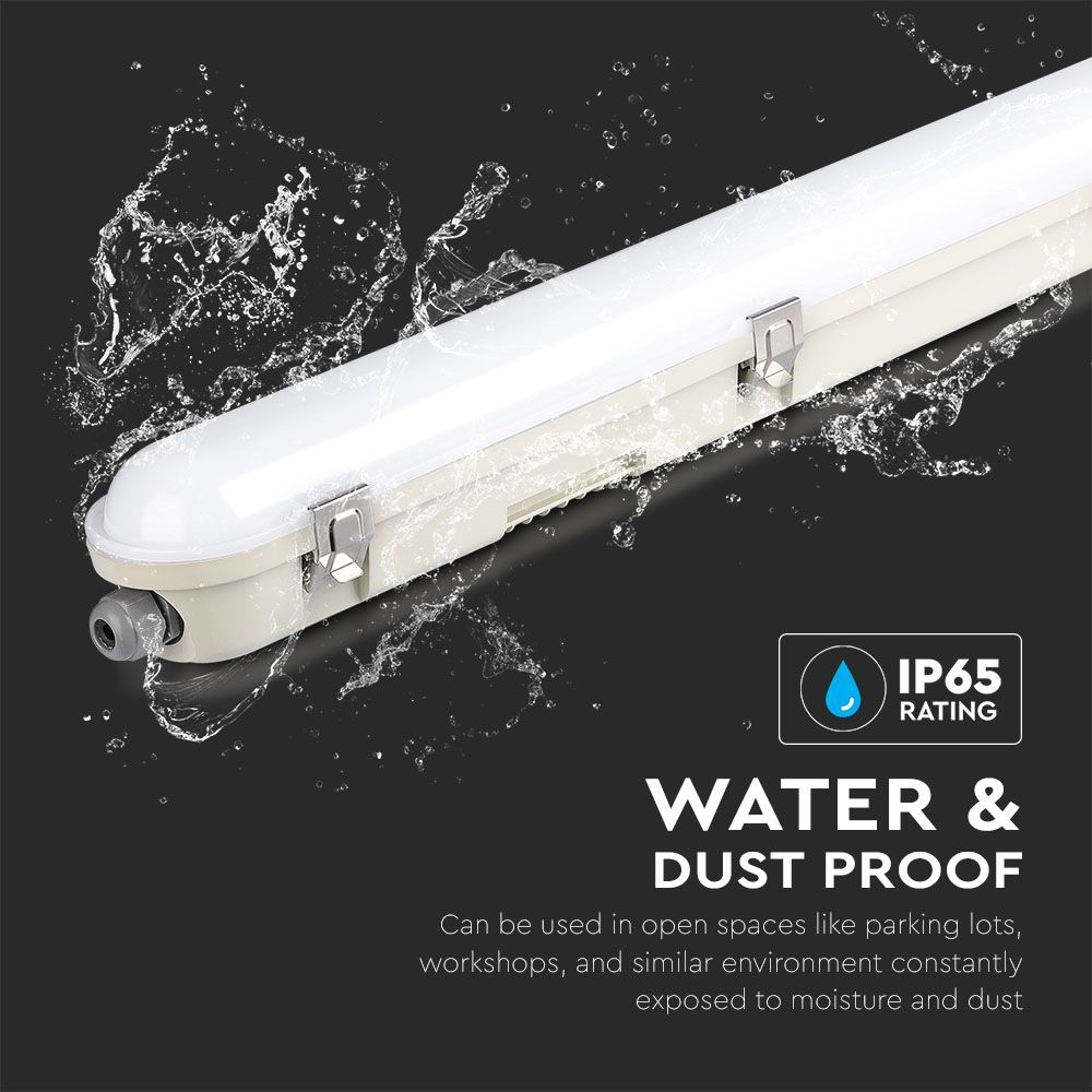 V-TAC VT-150148S LED 48W Waterproof IP65 Lamp Fitting Batten - 6400K , 5ft, Microwave Sensor, Milky Cover