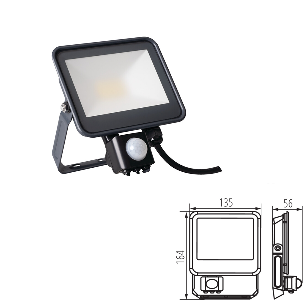 Kanlux IQ-LED FL Outdoor Security Floodlight with PIR Motion Movement Sensor - IP44, 10W to 50W