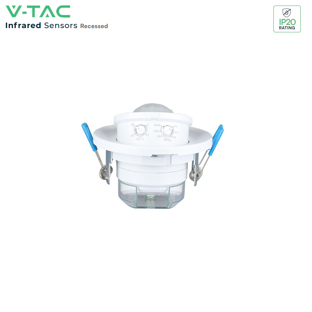 V-TAC VT-8030 360° PIR Infrared Motion Detector Ceiling Sensor with Moving Head Adjustable Indoor 400W LED Load, IP20 White