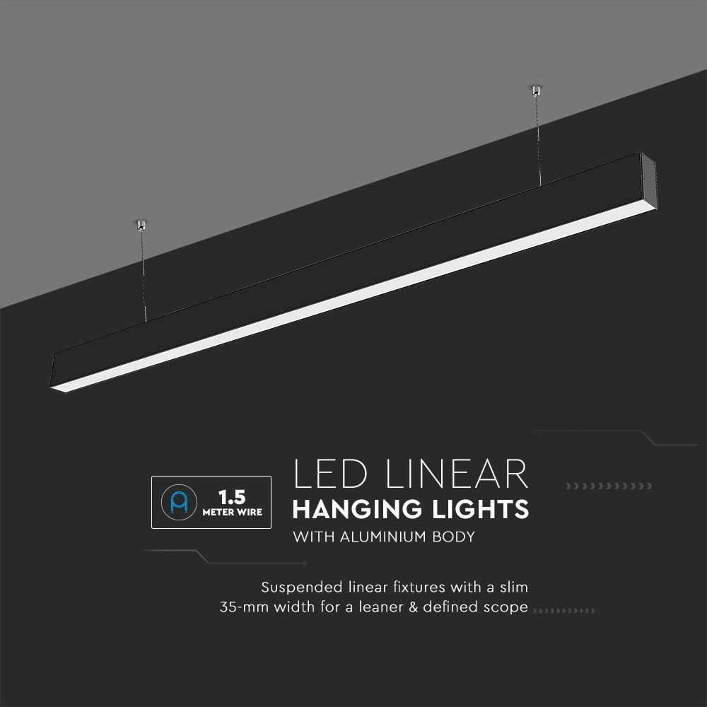 VT-7-40 40W LED Linear Hanging Suspension Light - Samsung Chip, Available in 4000K & 6400K, Multi-Colour Body - Black, Silver, White - Fluorescent Batten Replacement