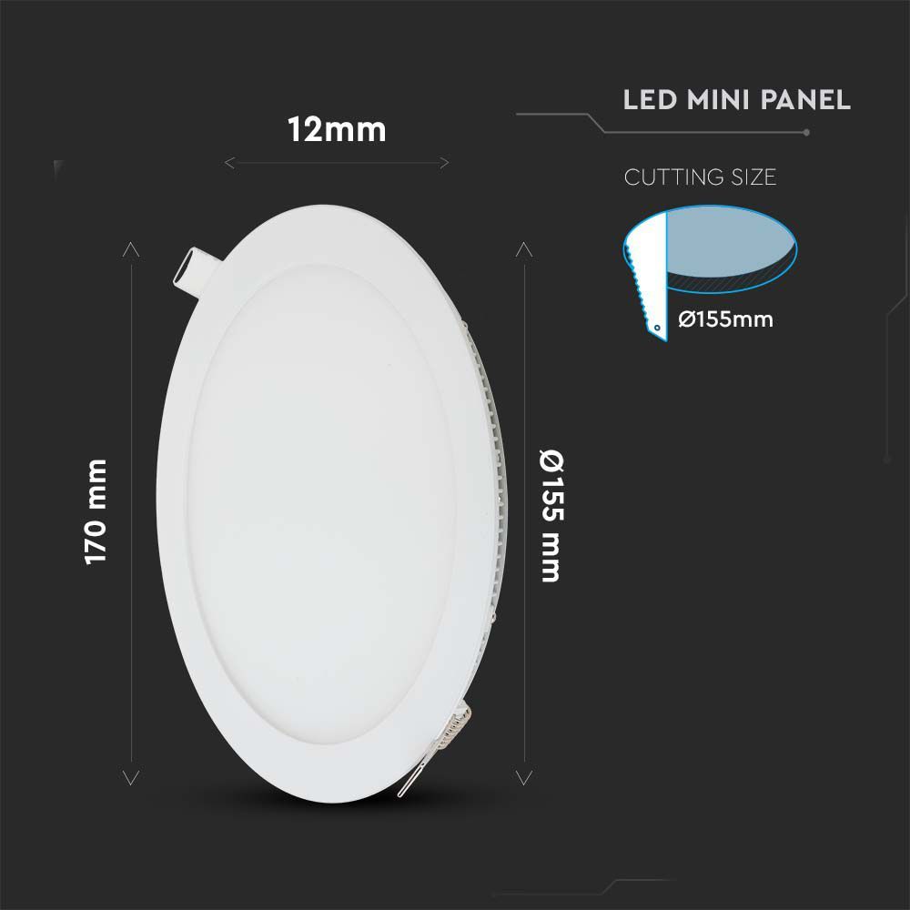 V-TAC VT-1207 12W PREMIUM Round Recessed LED Panel Ceiling Down Light 6400K Cool White Indoor Lighting