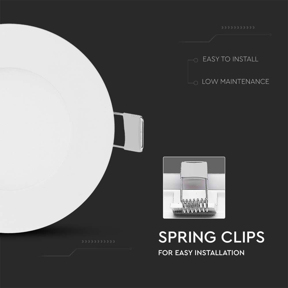 V-TAC VT-307 3W Round Recessed LED Ceiling Panel Light with EMC Driver 6400K Cool White Indoor Lighting