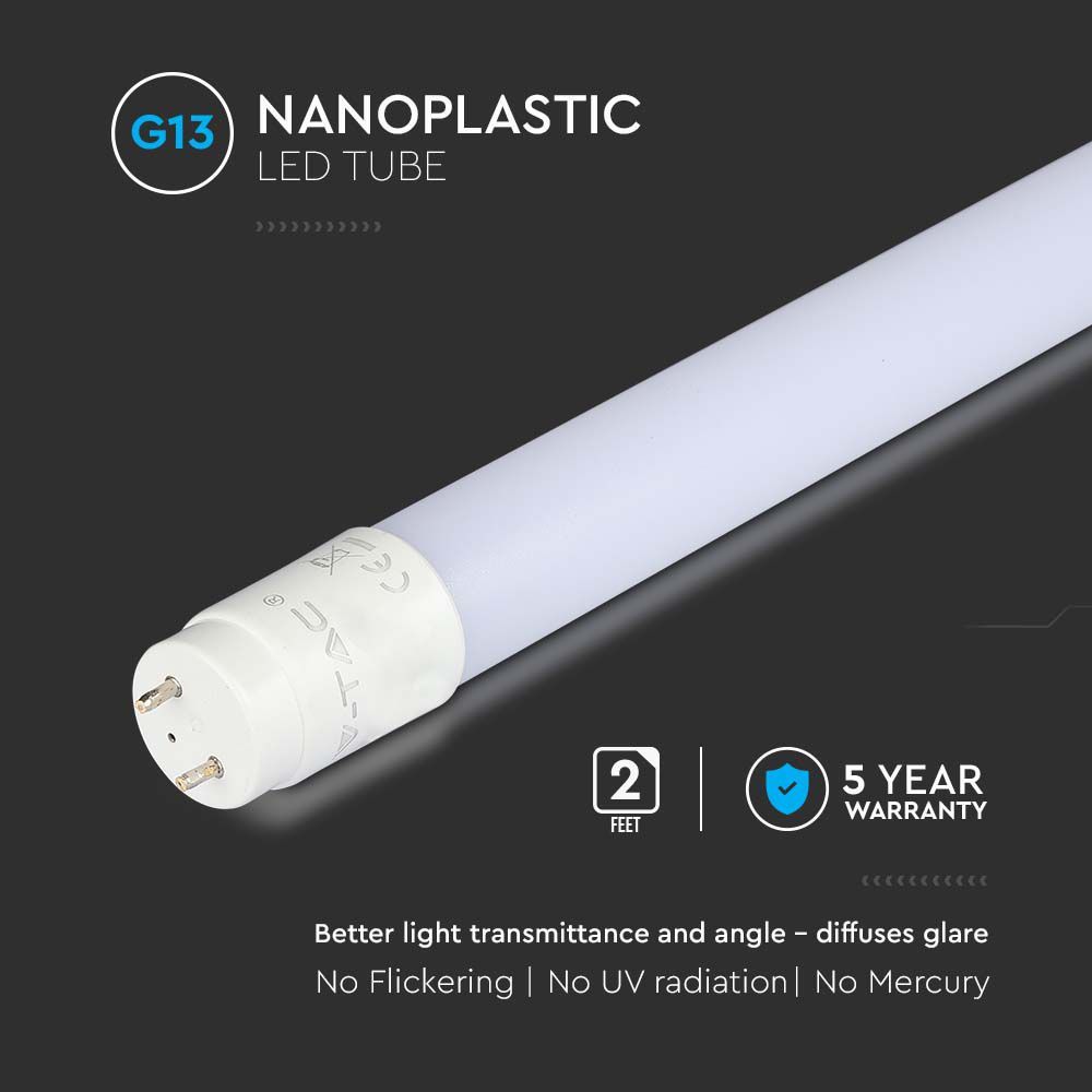 V-TAC VT-061 T8 Nano Plastic 260° Rotatable LED Tube light G13 Base With Samsung Chip Multi Wattage & Color Temperature Available