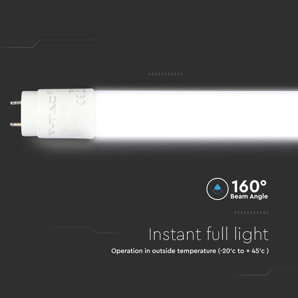 V-TAC VT-061 T8 Nano Plastic 260° Rotatable LED Tube light G13 Base With Samsung Chip Multi Wattage & Color Temperature Available