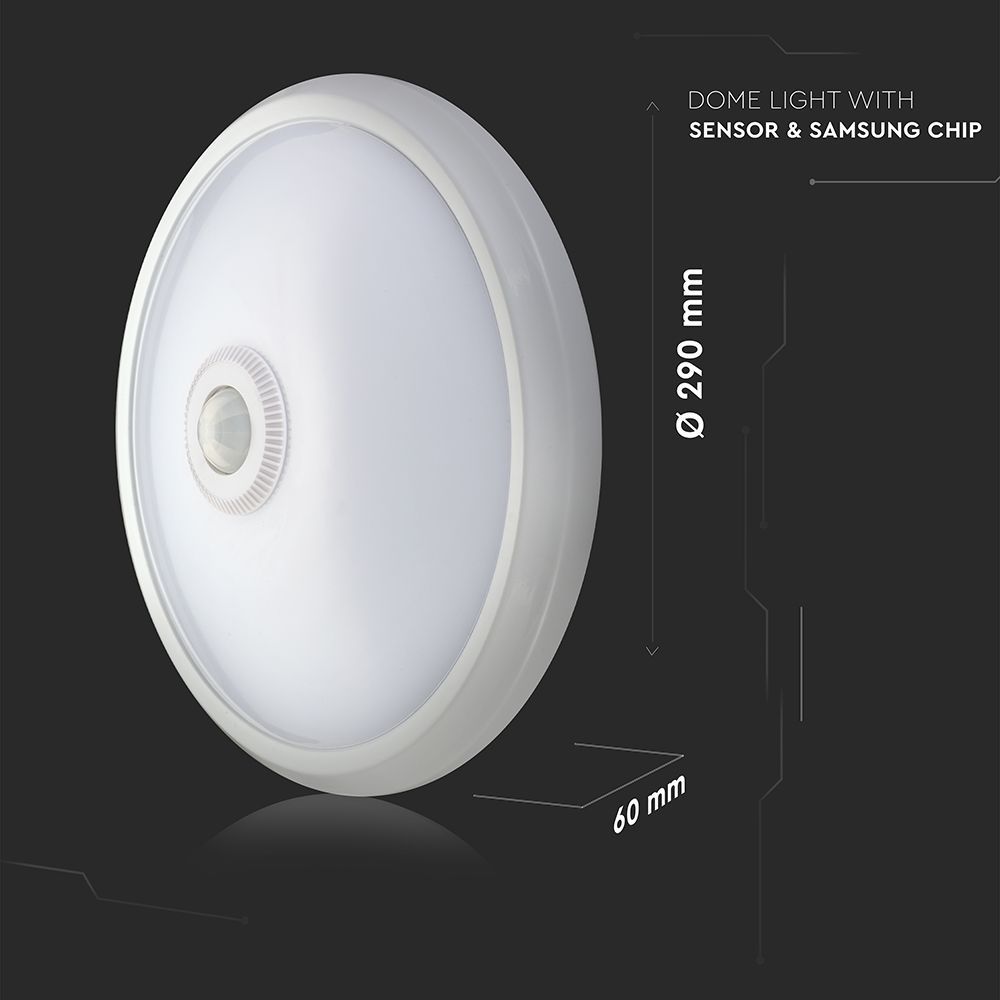 V-TAC VT-13 LED IP20 PIR Sensor Indoor Dome Light with Samsung Chip - 12W - 4000K & 6400K Options