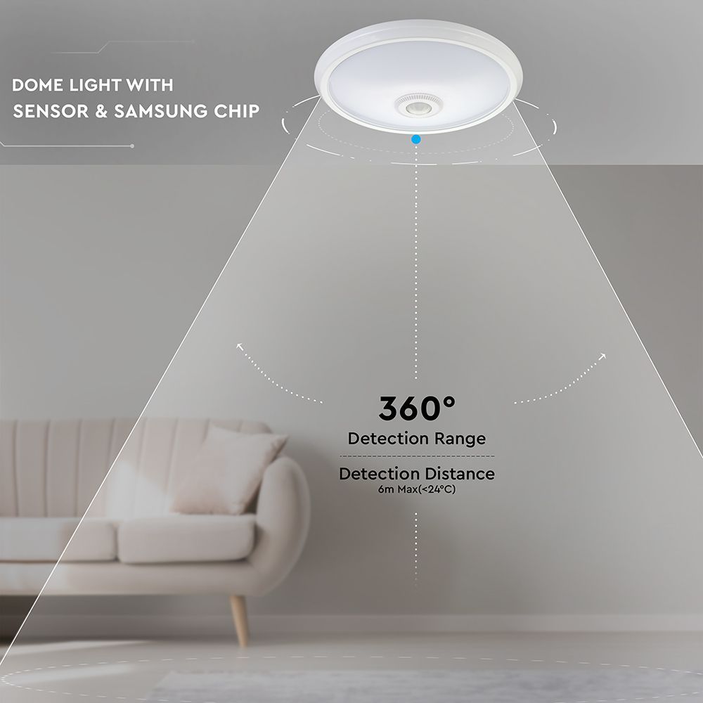 V-TAC VT-13 LED IP20 PIR Sensor Indoor Dome Light with Samsung Chip - 12W - 4000K & 6400K Options