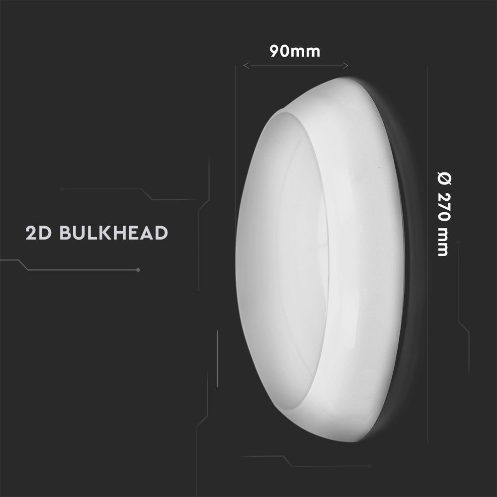 V-Tac VT Series LED Surface Mounted Bulkhead Dome Lights 4000k with Samsung Chips - With Sensor, Emergency & Multi Wattage Option