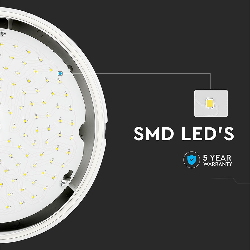 V-Tac VT Series LED Surface Mounted Bulkhead Dome Lights 4000k with Samsung Chips - With Sensor, Emergency & Multi Wattage Option