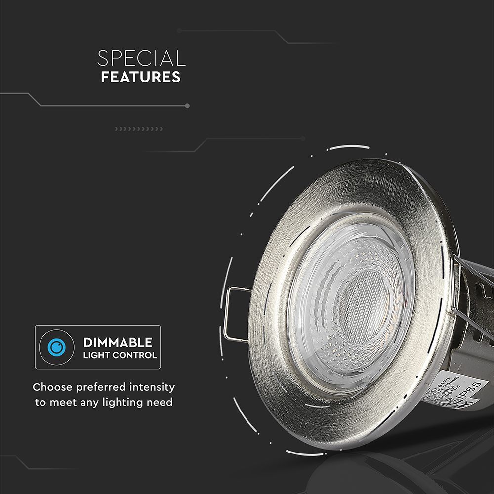 V-TAC Fire Rated Downlight VT-885 5W Dimmable LED Spotlight  IP65 with Samsung Chip – Available in Chrome, Nickel, White & Color Temperatures