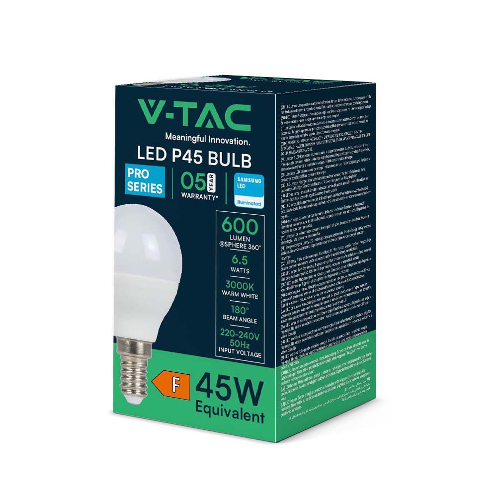 VTAC VT-270 6.5W Golf Ball LED P45 Plastic Bulb, E14 Base, 6500K, Non-Dimmable, Pack of 10