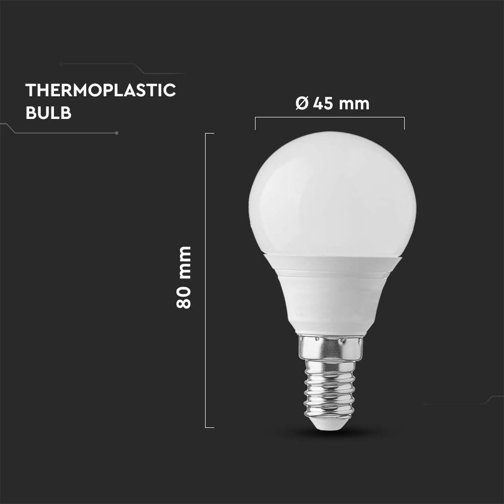 VTAC VT-270 6.5W Golf Ball LED P45 Plastic Bulb, E14 Base, 6500K, Non-Dimmable, Pack of 10