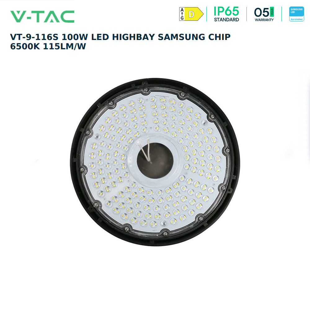 VTAC VT-9-116S  100W UFO LED Highbay  Light – IP65 Samsung Chip, 6500K, Industrial & Commercial Warehouse Use