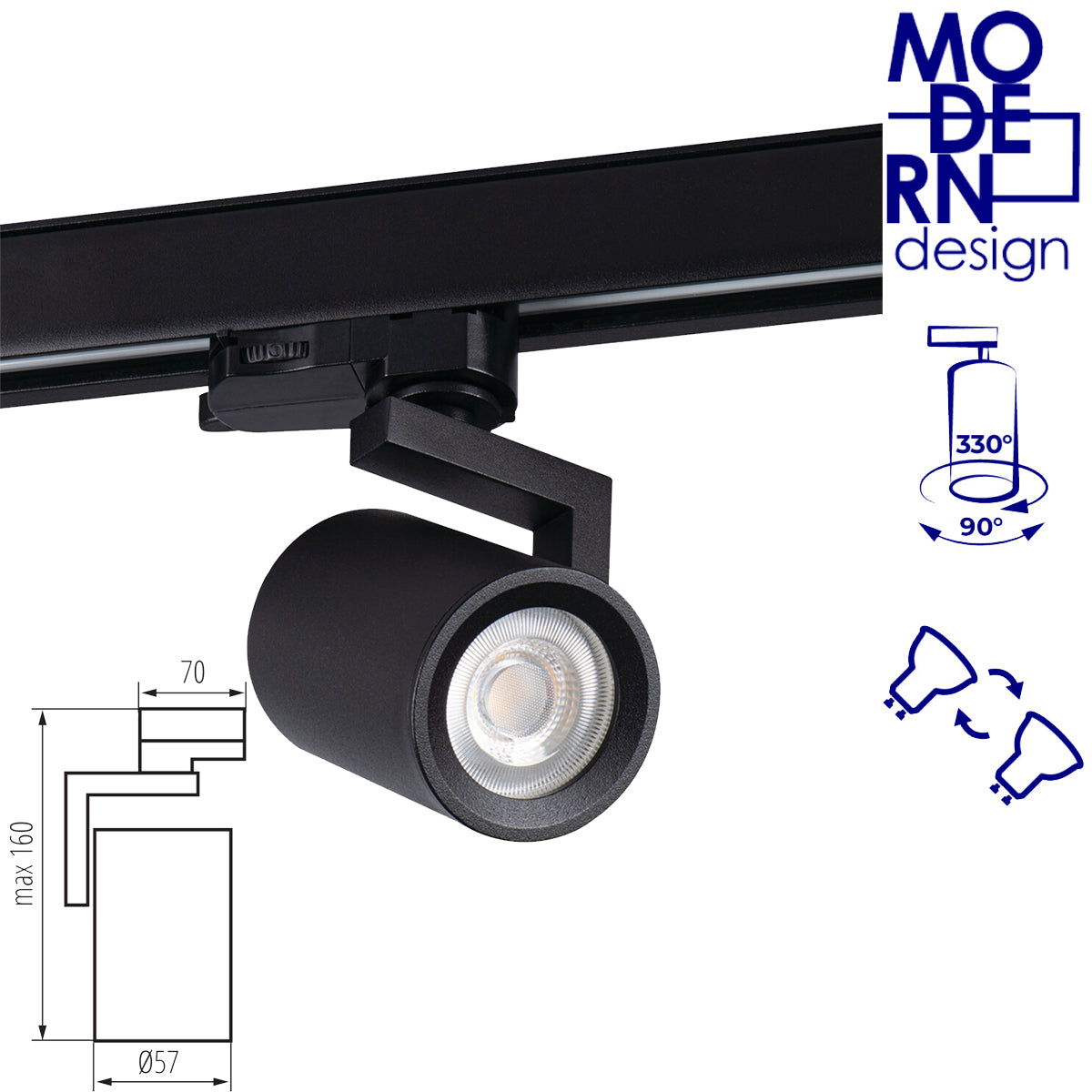 Kanlux ATL4 3C 3 Circuit GU10 Track Light Rail Mounted Head Spotlight Adjustable & Rotatable