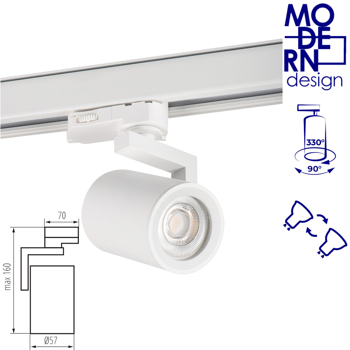 Kanlux ATL4 3C 3 Circuit GU10 Track Light Rail Mounted Head Spotlight Adjustable & Rotatable