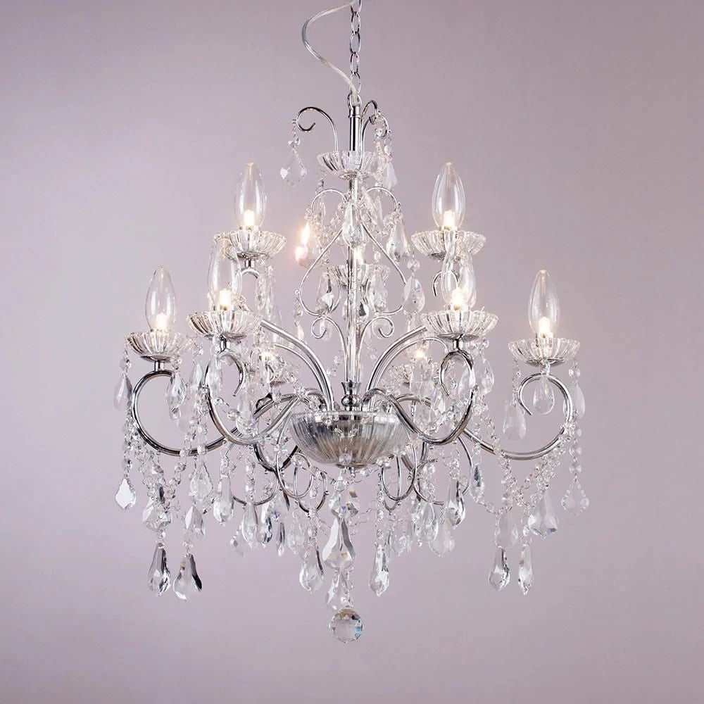 FORUM VELA 9LT Chandelier Ceiling Mounted Chrome Clear Cut Glass G9 Base-IP44