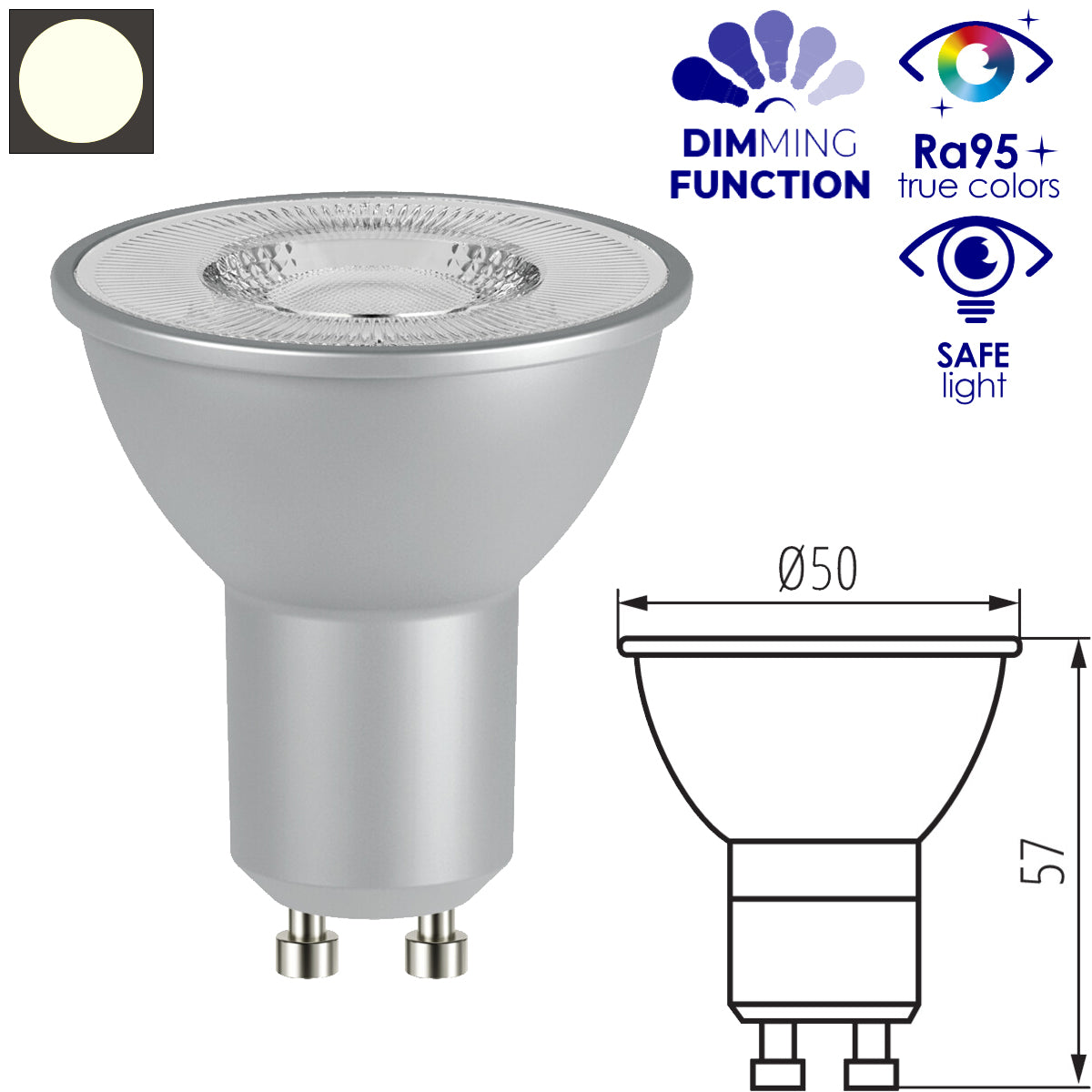 Kanlux IQ-LED GU10 7W Dimmable LED Light Bulb - Professional & Wide Angle 120 Degree