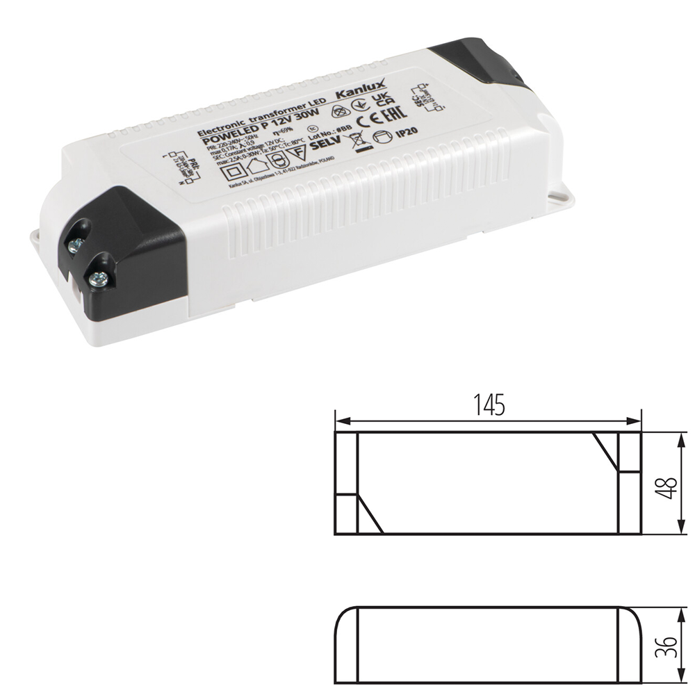 Kanlux POWELED LED Electronic Transformer 12V DC Indoor Power Supply Strip 240V AC 30W/60W/100W/150W/200W