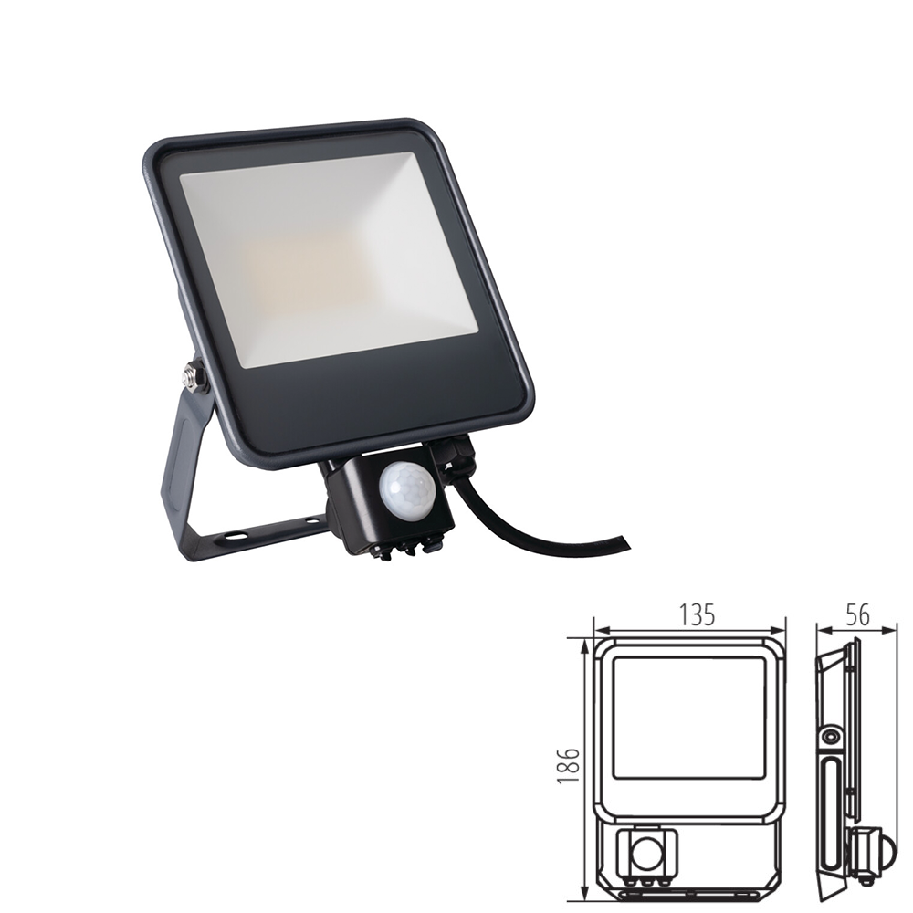 Kanlux IQ-LED FL Outdoor Security Floodlight with PIR Motion Movement Sensor - IP44, 10W to 50W