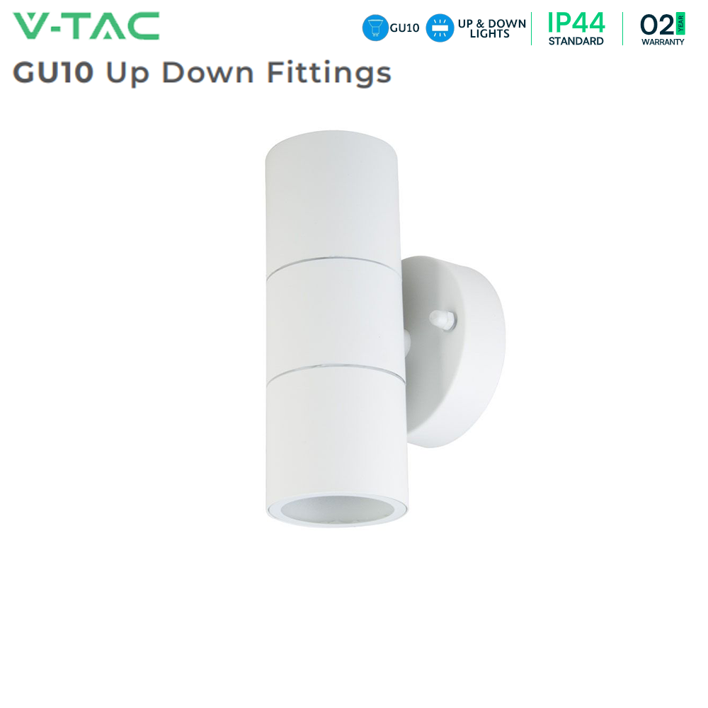 V-TAC  VT-7622 IP44 Waterproof GU10 Outdoor 2-Way Wall Fitting light- Matt White Stainless Steel, Max 70W