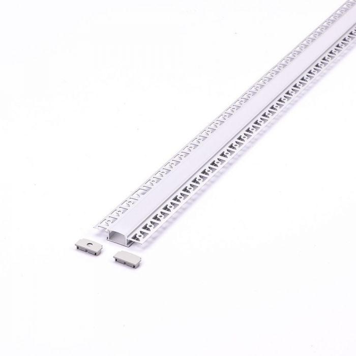 2m Plaster‑In LED Aluminium Channel (9mm & 20mm) – Milky Diffuser, Recessed Trimless Profile, Silver – VT‑8101 / VT‑8102