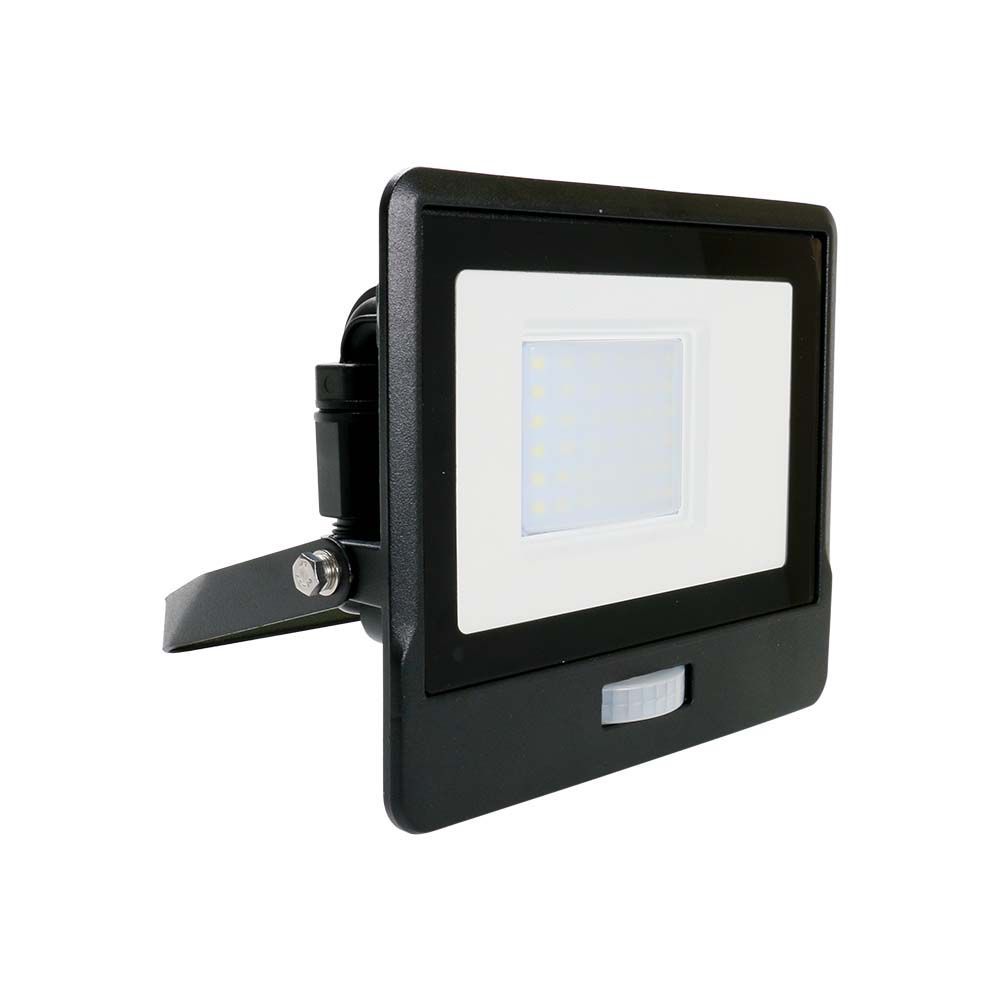 V-TAC VT-158S-1 PIR Motion Sensor Floodlight – IP65 Waterproof Outdoor LED with Samsung Chip - 1m Flex, Multi Wattage & Colour Option, Black Body