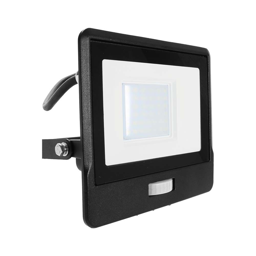 V-TAC VT-158S-1 PIR Motion Sensor Floodlight – IP65 Waterproof Outdoor LED with Samsung Chip - 1m Flex, Multi Wattage & Colour Option, Black Body