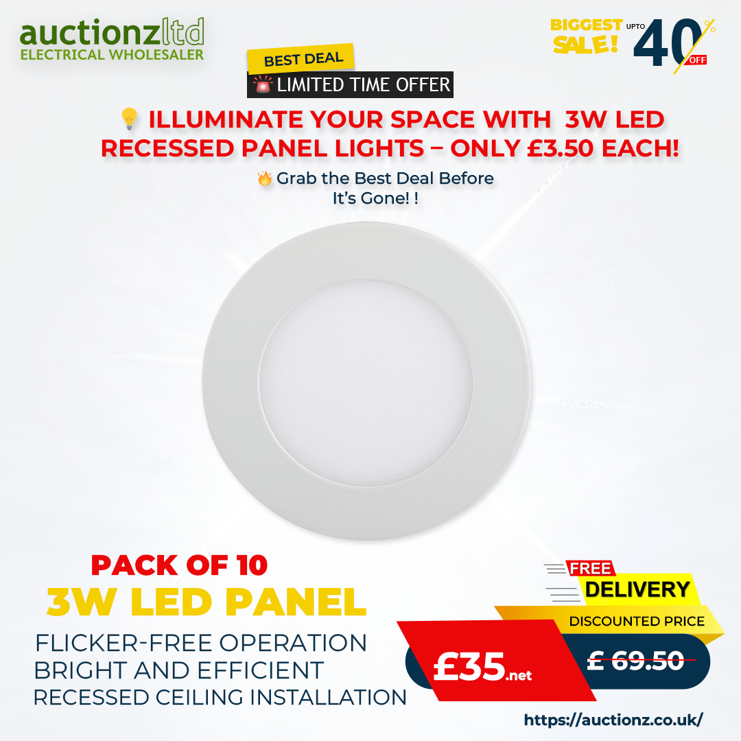 Special Offer – Limited Time Only! PACK OF 10 V-TAC VT-307 3W Round Recessed Flat LED Ceiling Slim Panel Spot Down Light 6400K Cool Daylight White IP20  Indoor Lighting