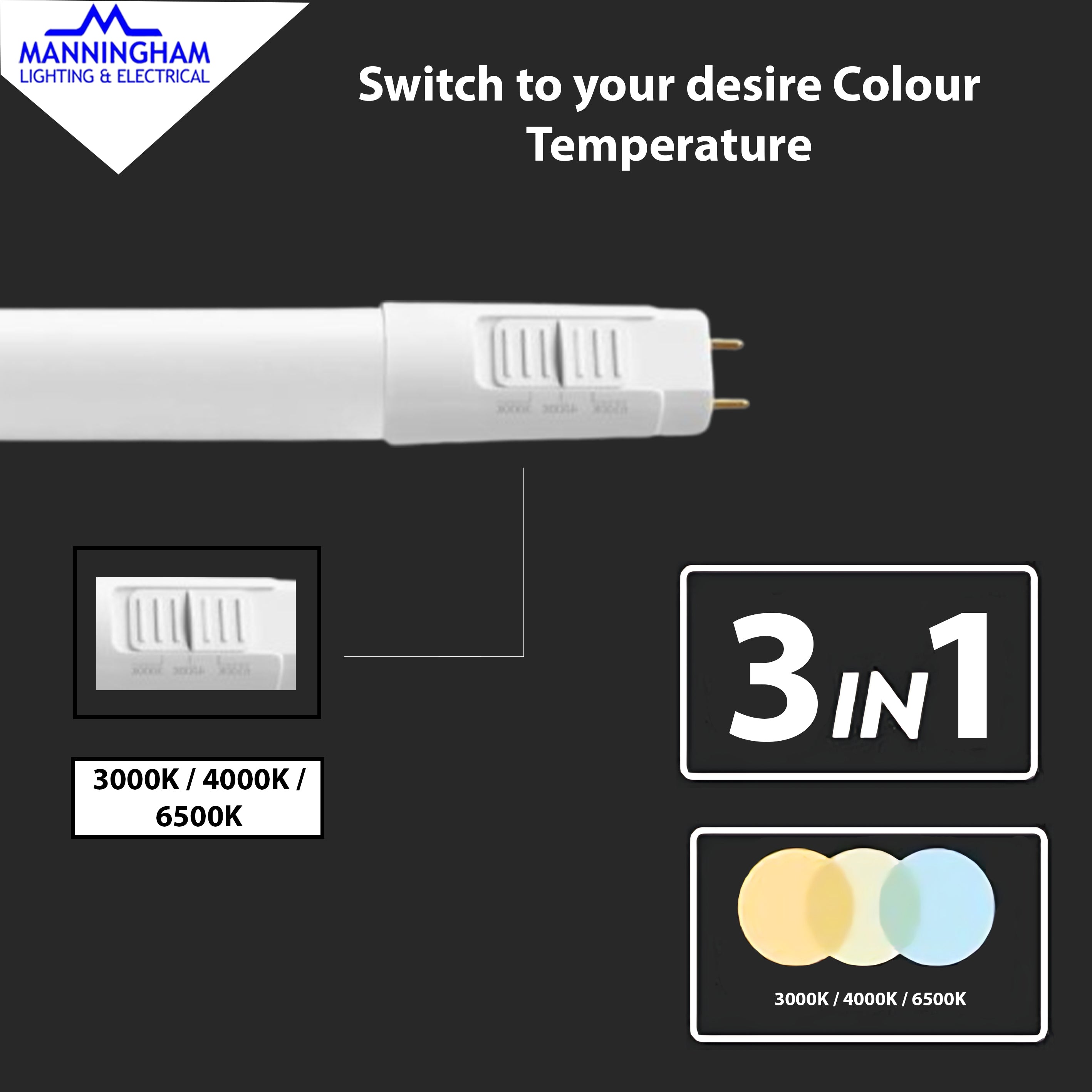 LED T8 Tube - 2ft, 4ft, 5ft, 6ft Adjustable CCT 3-in-1 Energy-Efficient Lighting Solution