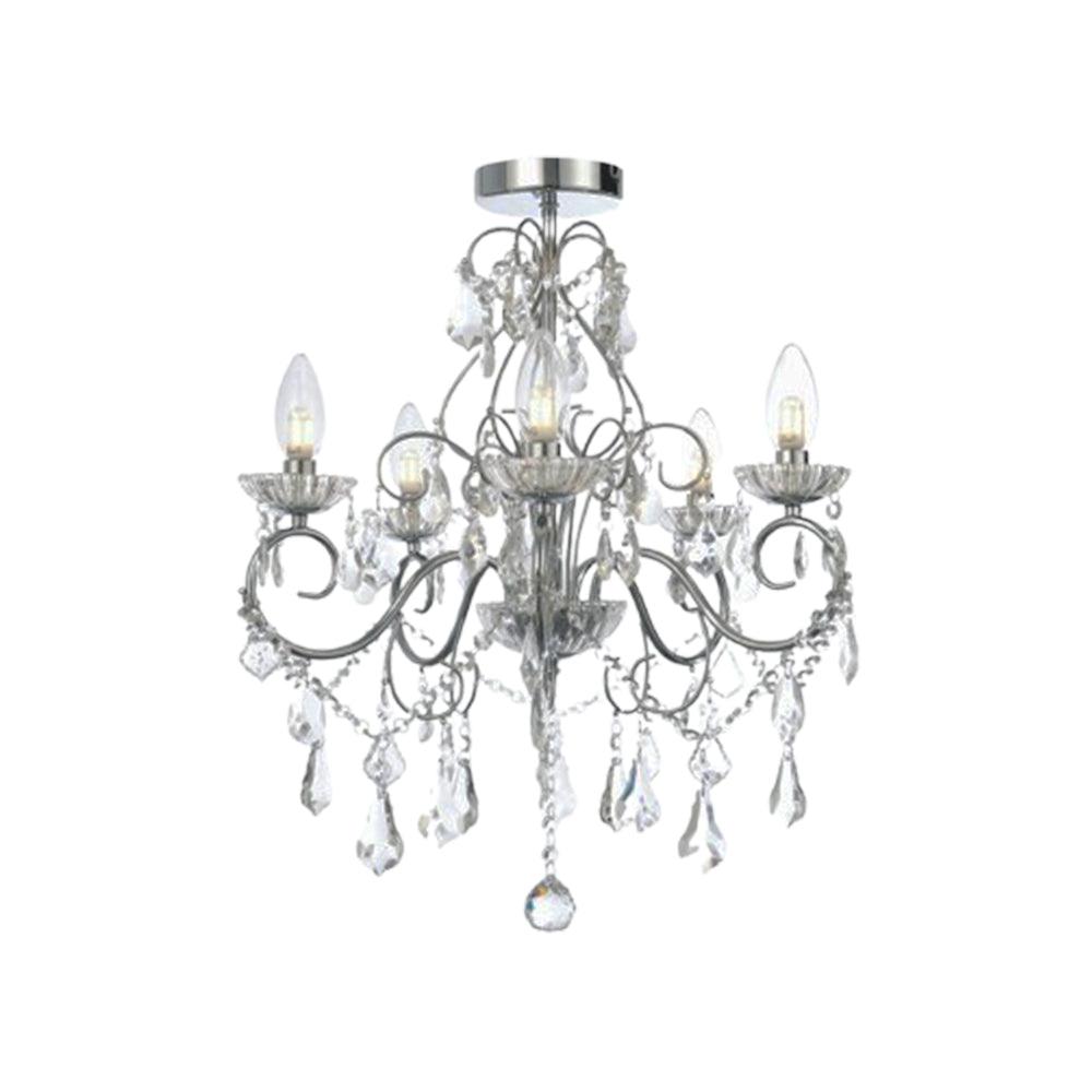 FORUM VELA 5LT Chandelier Ceiling Mounted Chrome Clear Cut Glass G9 Base-IP44