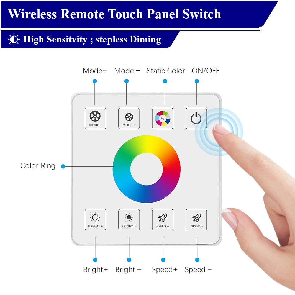 Wireless RF Wall Mounted LED Wall Controller, Smart Touch Panel with RGB Dimmer Controller, LED Controller for DC 5-24V 3528 2835 5050 RGB LED Strips, Sensitive Touching