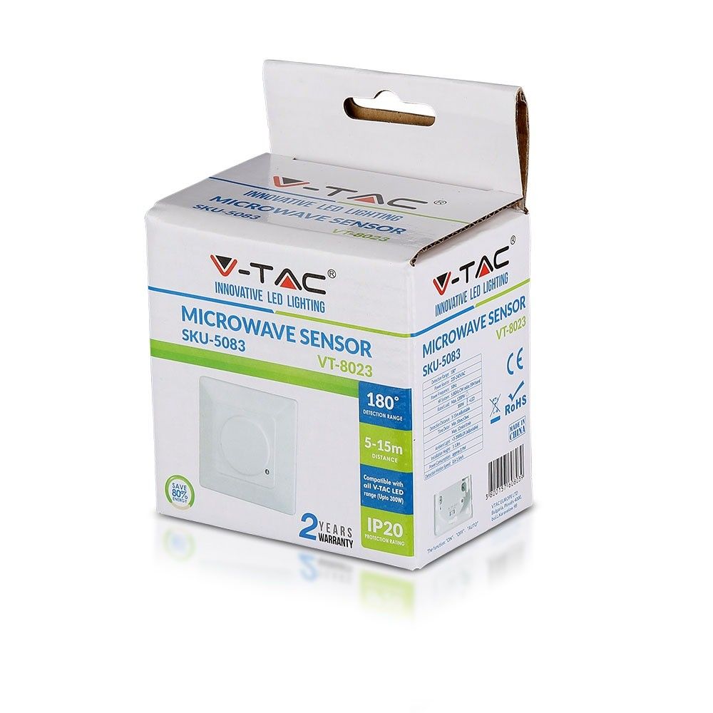 V-TAC VT-8023 360° Adjustable Microwave Motion Detection Sensor Switch for LED Lighting - Indoor Max 300W Load