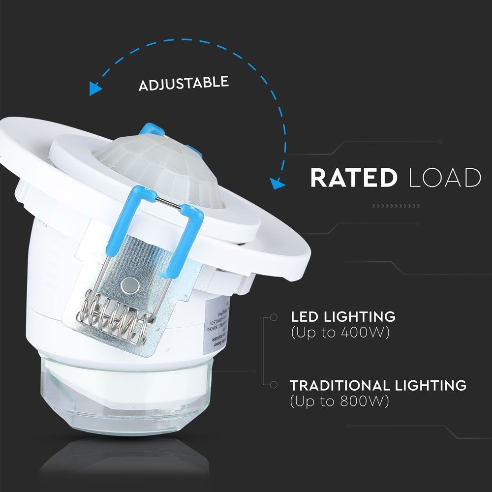 V-TAC VT-8030 360° PIR Infrared Motion Detector Ceiling Sensor with Moving Head Adjustable Indoor 400W LED Load, IP20 White