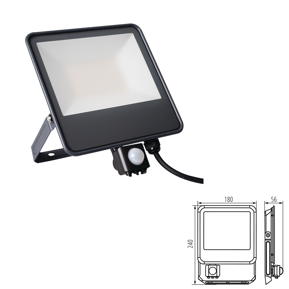 Kanlux IQ-LED FL Outdoor Security Floodlight with PIR Motion Movement Sensor - IP44, 10W to 50W