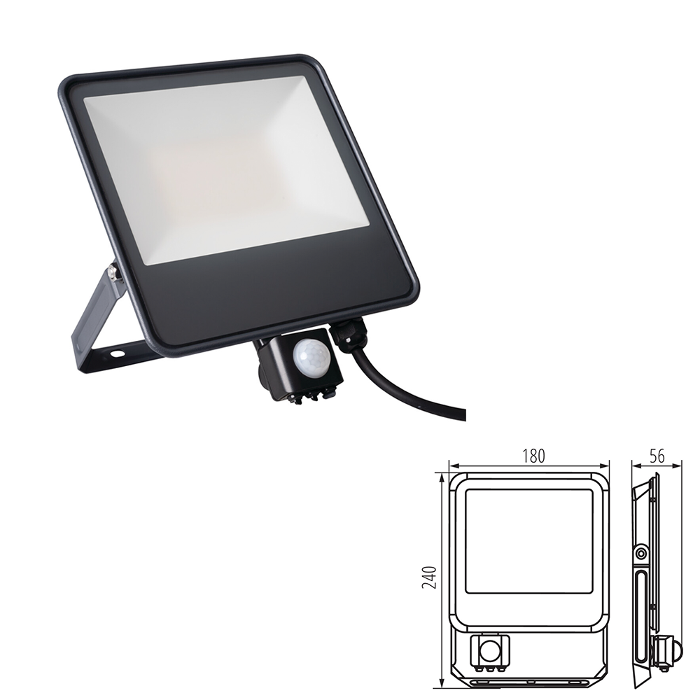 Kanlux IQ-LED FL Outdoor Security Floodlight with PIR Motion Movement Sensor - IP44, 10W to 50W