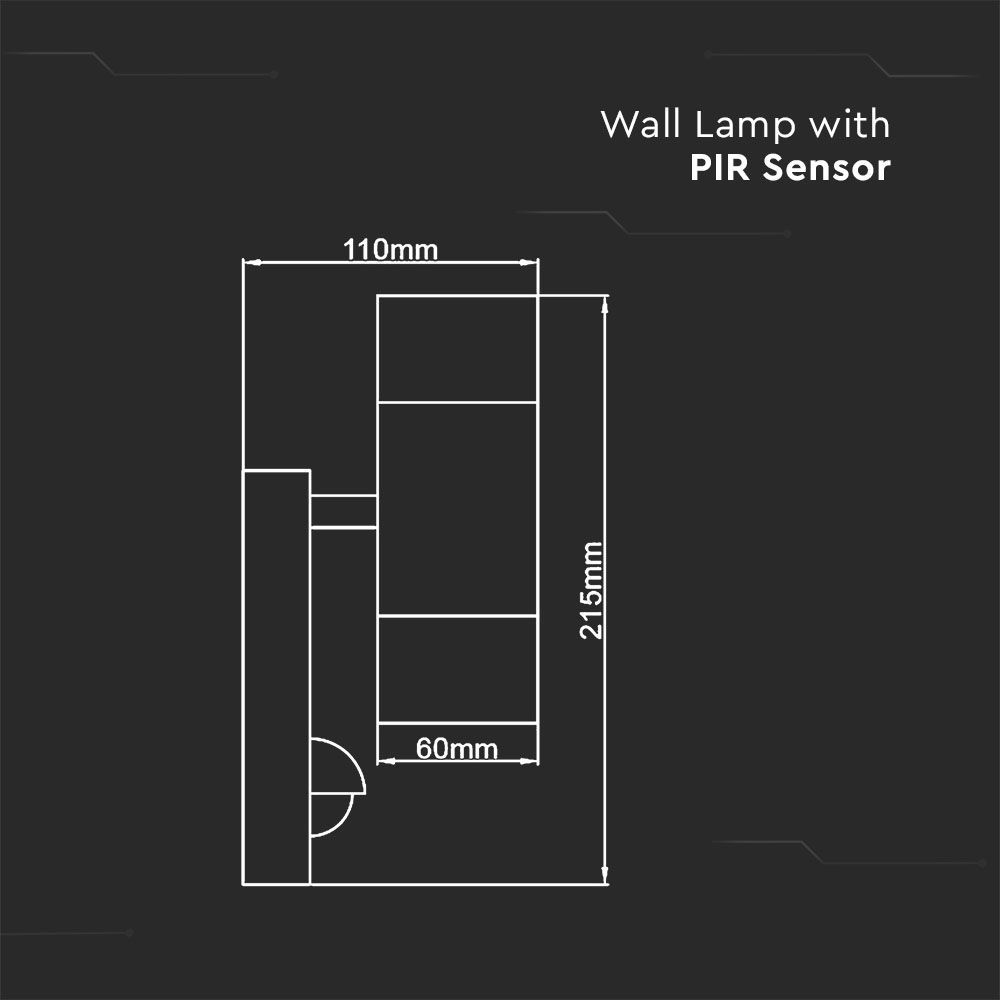 V-TAC VT-7632S IP44 PIR Motion Sensor 2-Way Up-Down Glass GU10 Wall Fitting - Stainless Steel Light