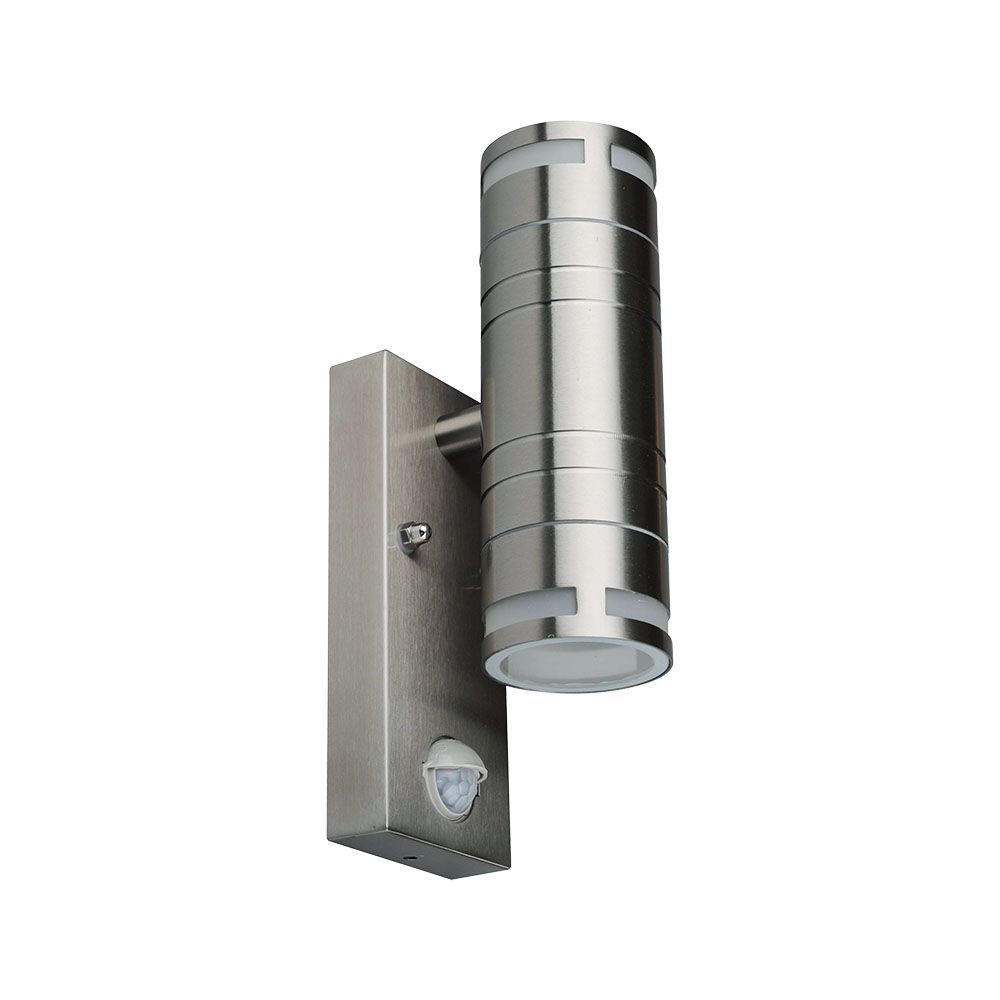 V-TAC VT-7632S IP44 PIR Motion Sensor 2-Way Up-Down Glass GU10 Wall Fitting - Stainless Steel Light