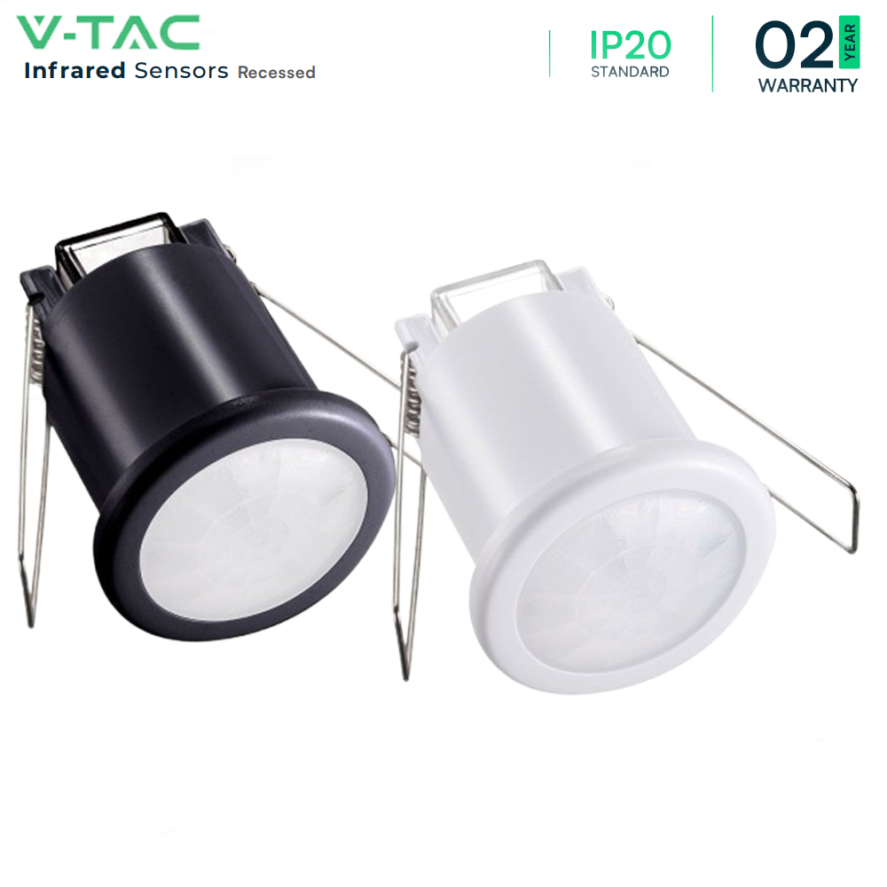 V-TAC VT-8092 360° PIR Infrared Recessed Ceiling Motion Detector Sensor 400W LED Load, Indoor/Outdoor, Black & White Options