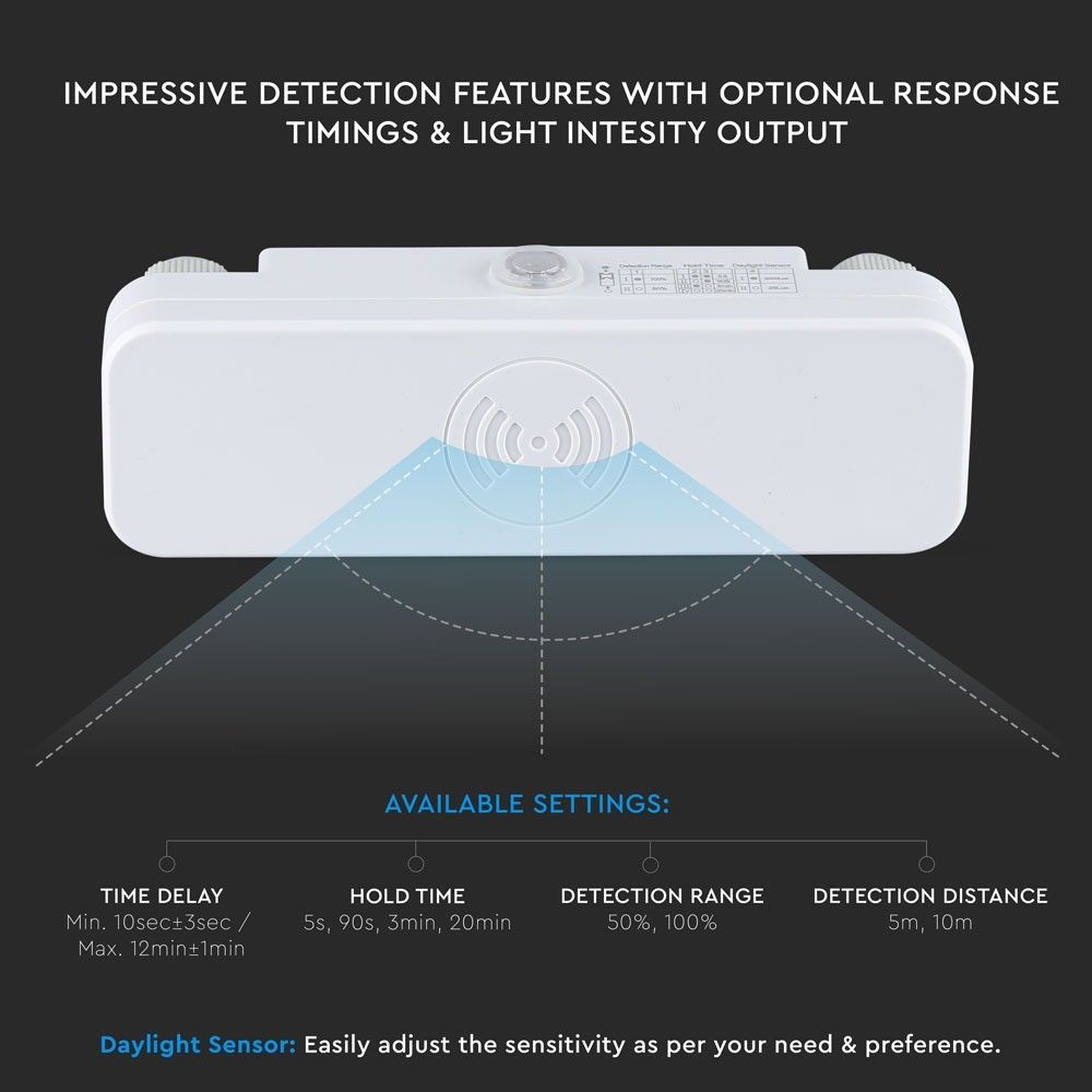 V-TAC VT-8036 Wall-Mounted -IP65 Waterproof Motion Detector Microwave Sensor Switch for LED Lighting - Max 200W Load Outdoor - White & Black Options