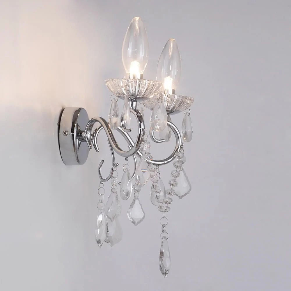 FORUM Vela 2LT Wall Mounted Light Fitting Chrome Clear Cut Glass G9-IP44