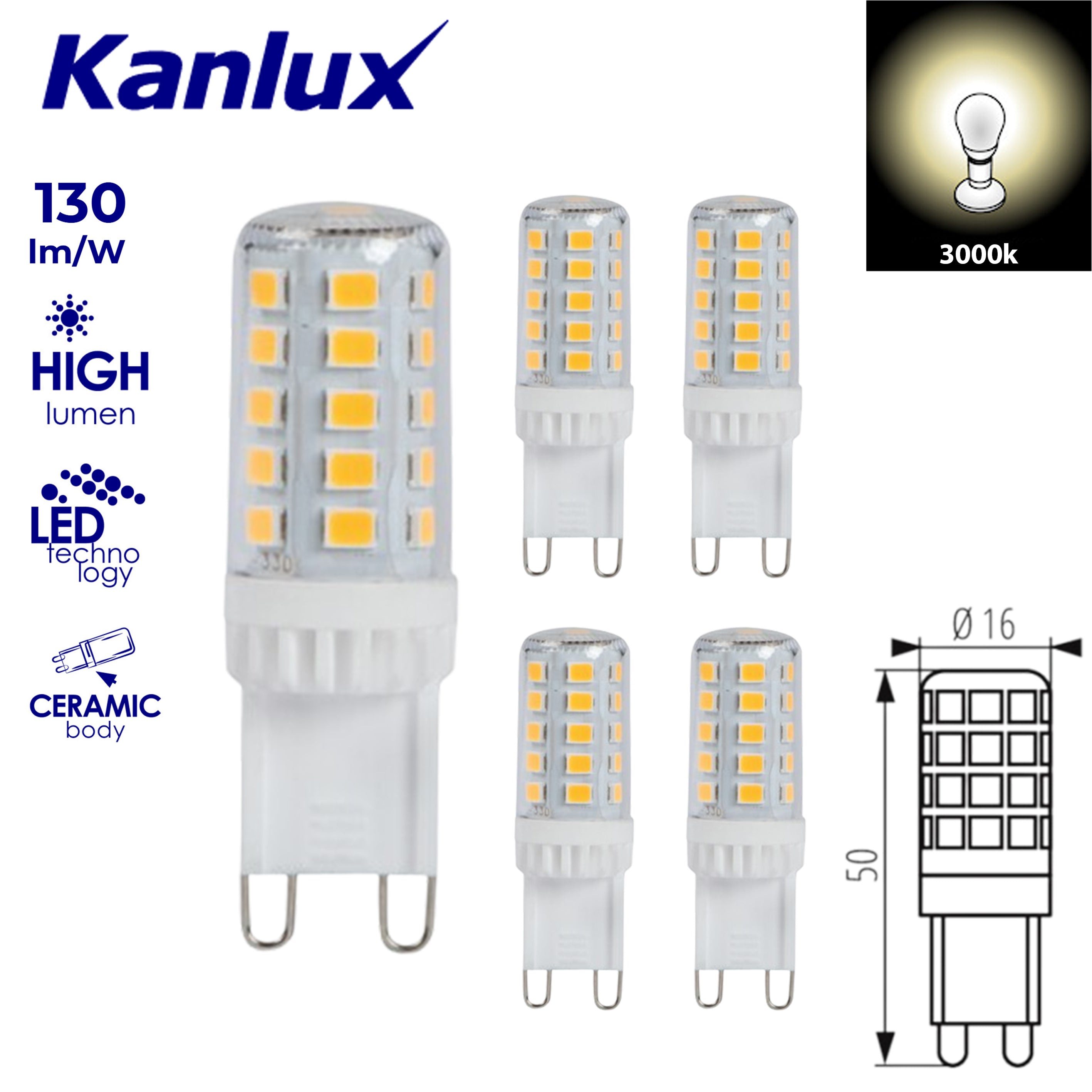 Kanlux 4W Low Energy Glass LED COB G9 Replace Halogen Light Bulb