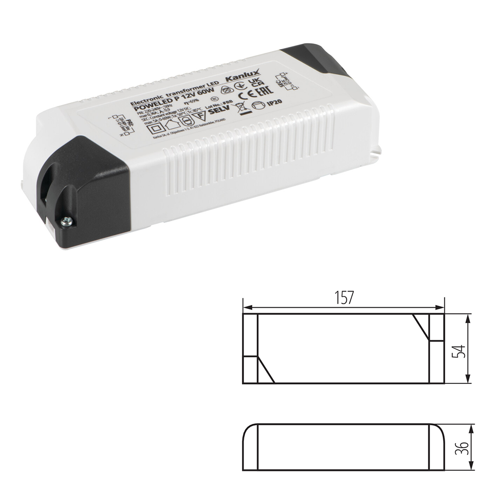 Kanlux POWELED LED Electronic Transformer 12V DC Indoor Power Supply Strip 240V AC 30W/60W/100W/150W/200W