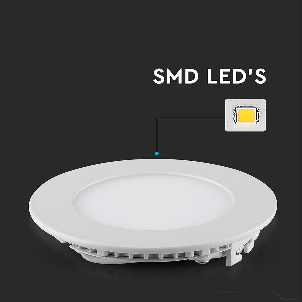 V-TAC VT-307 3W Round Recessed Flat LED Ceiling Slim Panel Spot Down Light 6400K Cool Daylight White IP20  Indoor Lighting